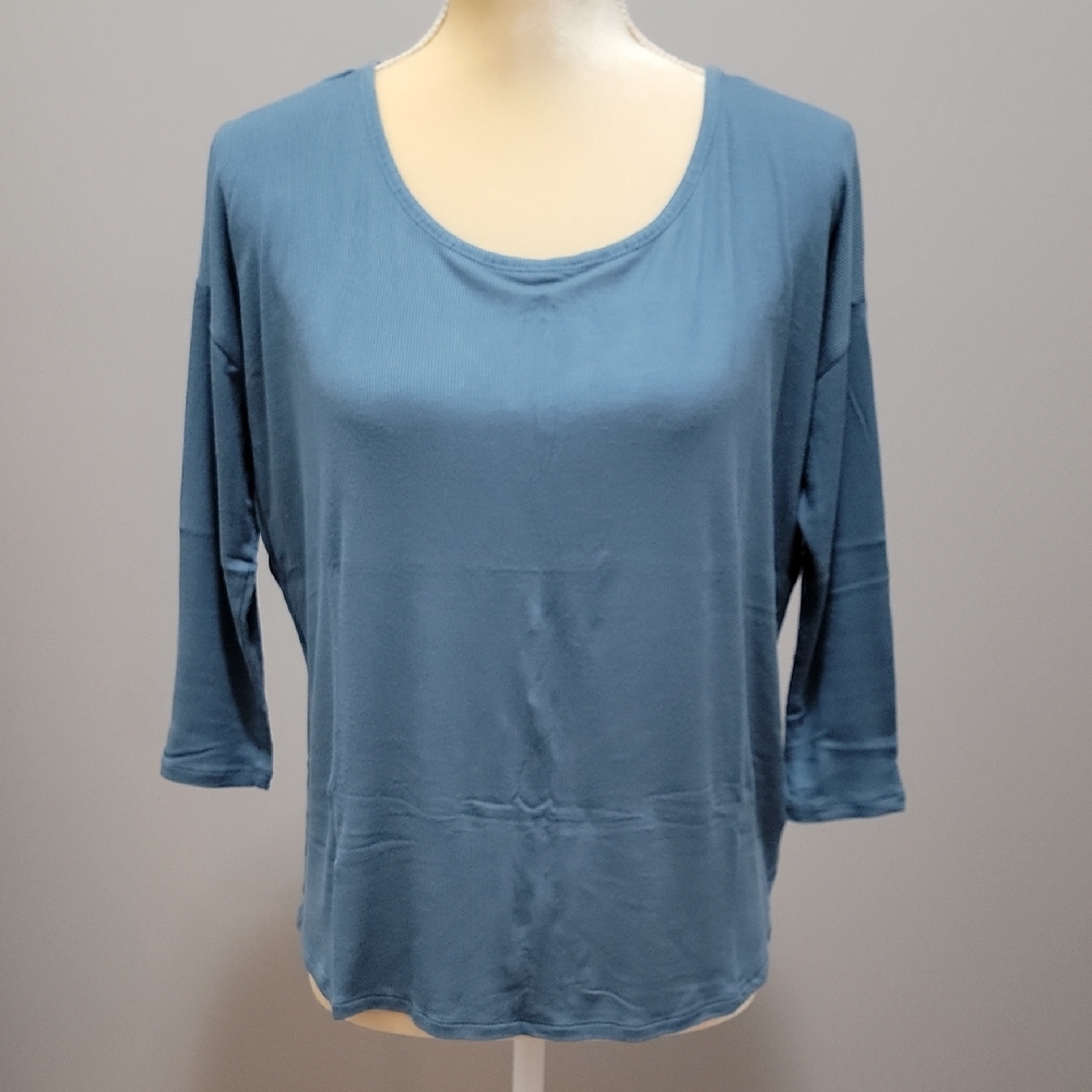 Victoria's Secret 3/4 Sleeve Ribbed Top Criss Cross Key Hole Back Blue Sz XS